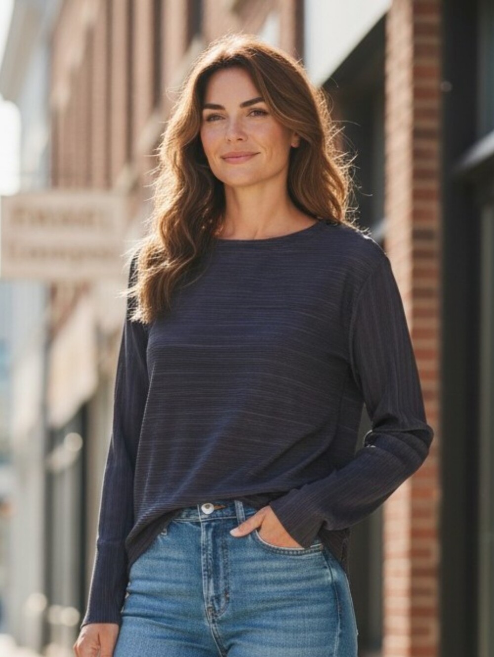 Jamie sadock Navy Long-Sleeve Ribbed Crew Top